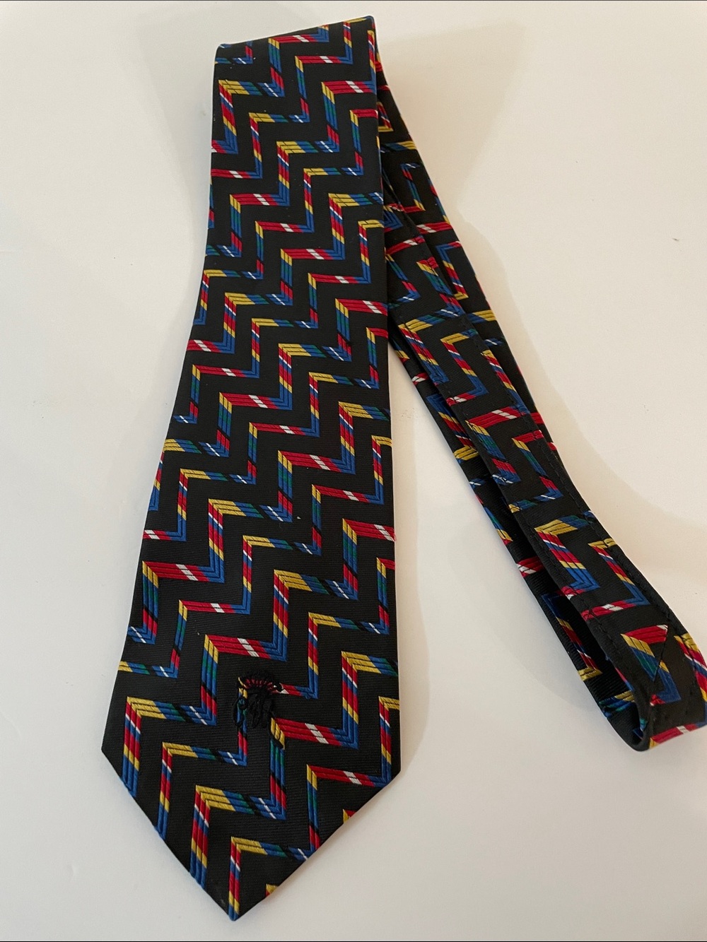 Countess Mara Colorful Zigzag Pattern Men's Tie - Black w Red, Blue & Yellow